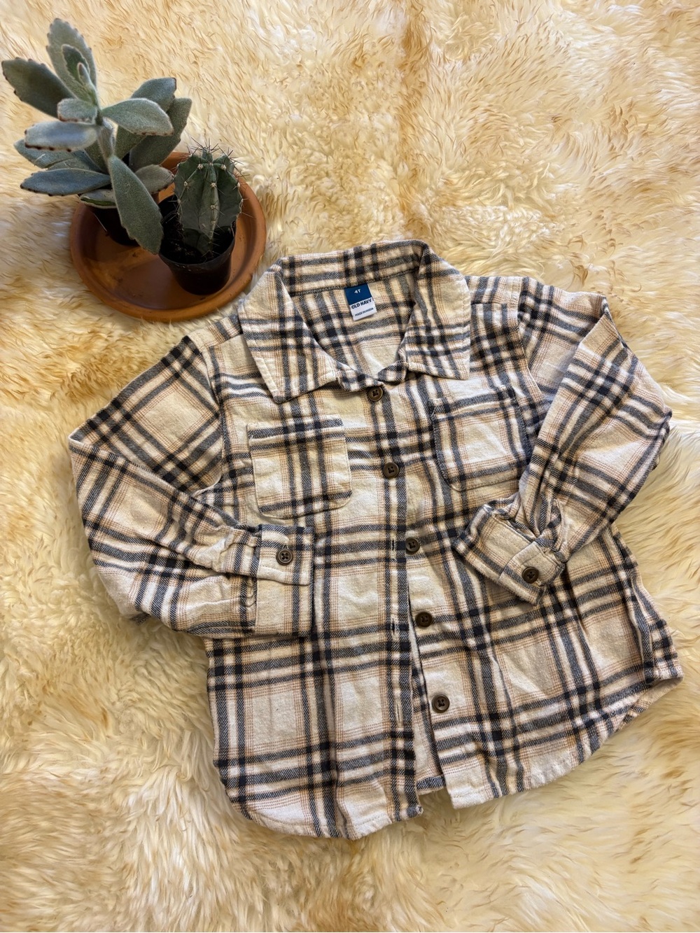4T toddler Plaid Button-Up Shirt Jacket - Beige/Black